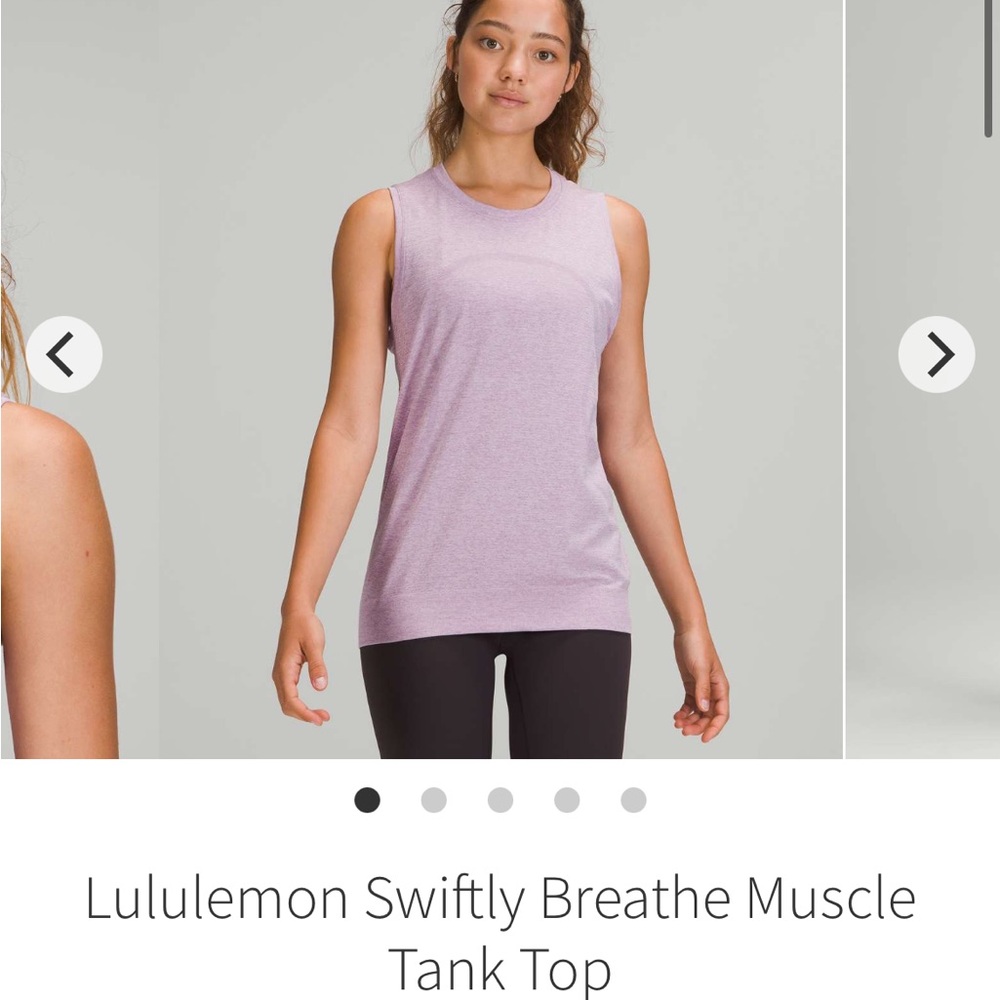 Lululemon Swiftly Breathe Muscle Tank Top
Wisteria Purple / White